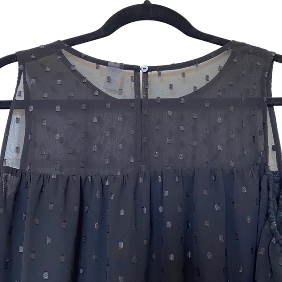 Black Sheer Polka dot Cold Shoulder Blouse - Picture 10 of 13